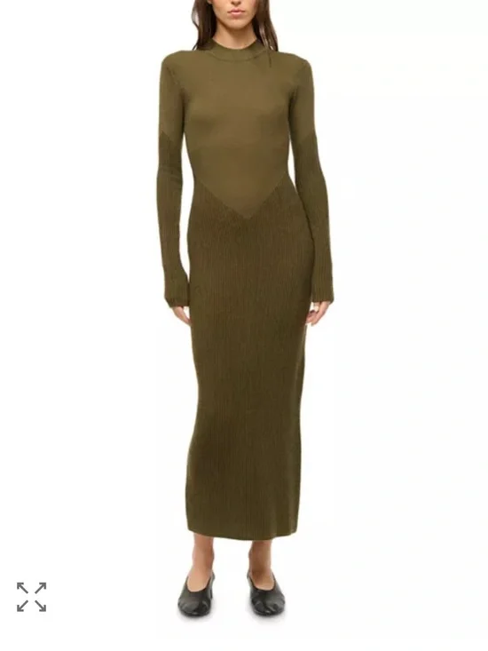 Staud Ramona Ribbed Long Sleeve Sweater Dress Green Large - Picture 3 of 8